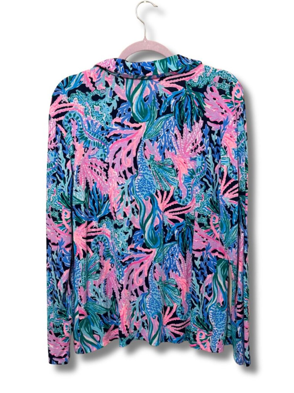 Lilly Pulitzer Button Down Pajama Top in Pink and Blue | Sleep Shirt Size XL - Picture 2 of 5